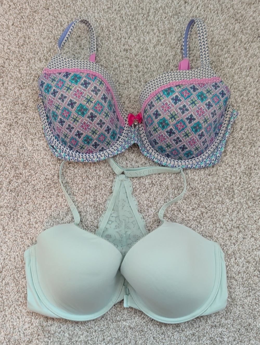 Victoria's Secret Pink & Teal Patterned Push-Up Bra